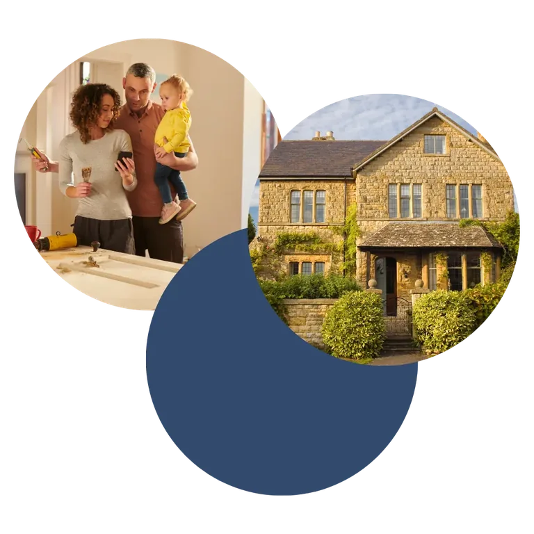 A family settling into their new home alongside a traditional stone house in Merseyside